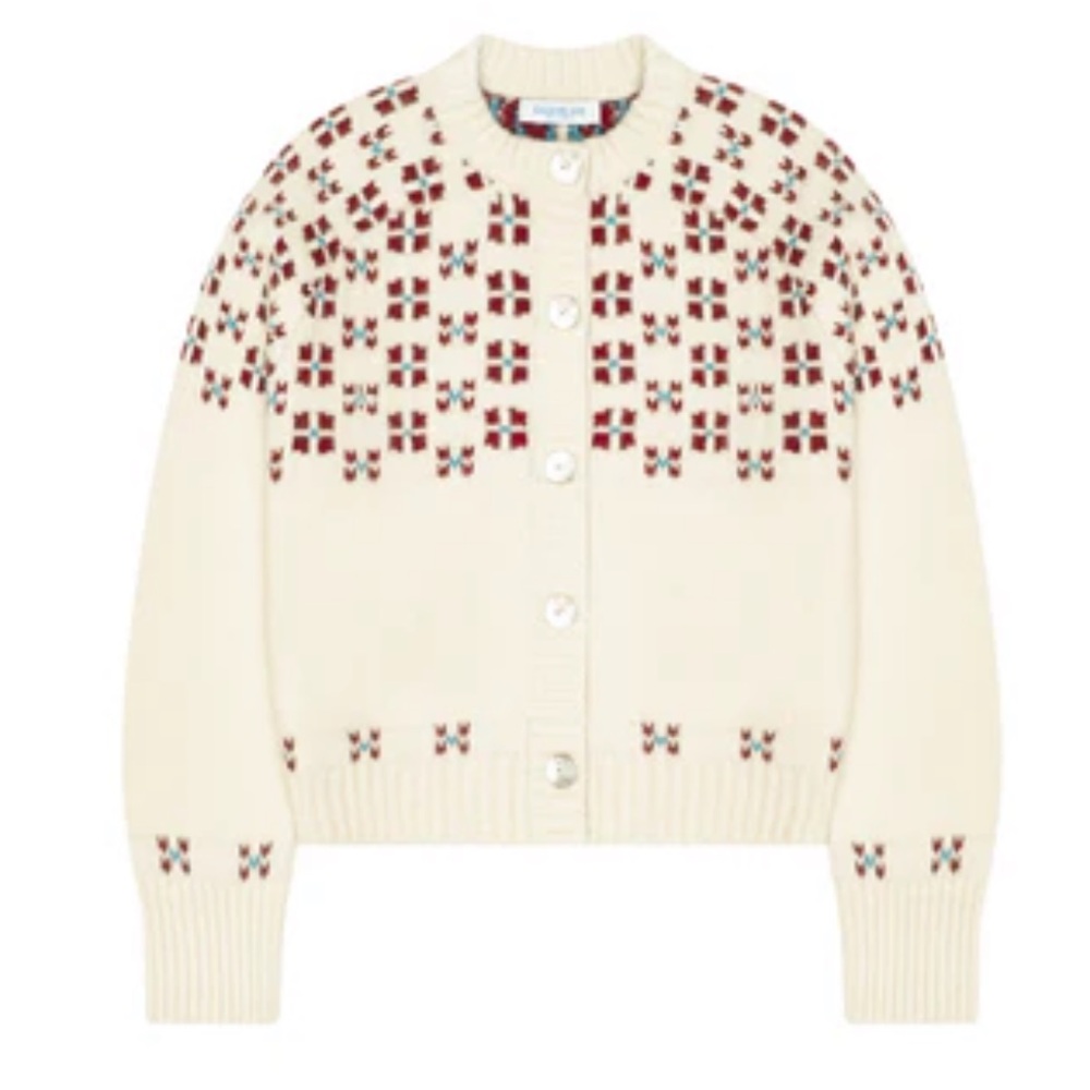 Calle Del Mar NWT WINTER FAIR ISLE CARDIGAN IN NATURAL OXBLOOD